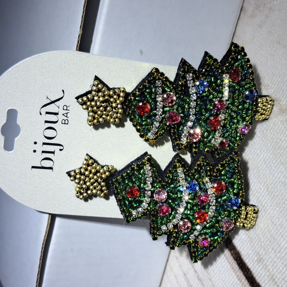 Bijoux Bar Seed Bead Felt Christmas Tree Stud Earrings